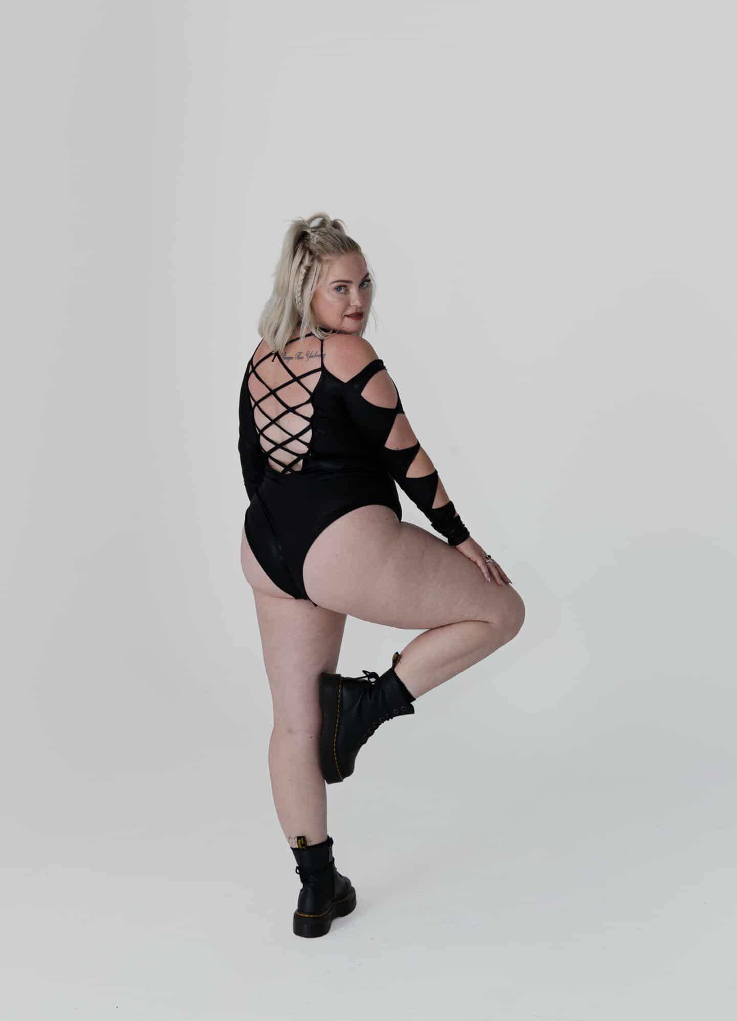 Nightfall Voltage — Black Cut-Out Bodysuit (Padded + Snap Crotch)