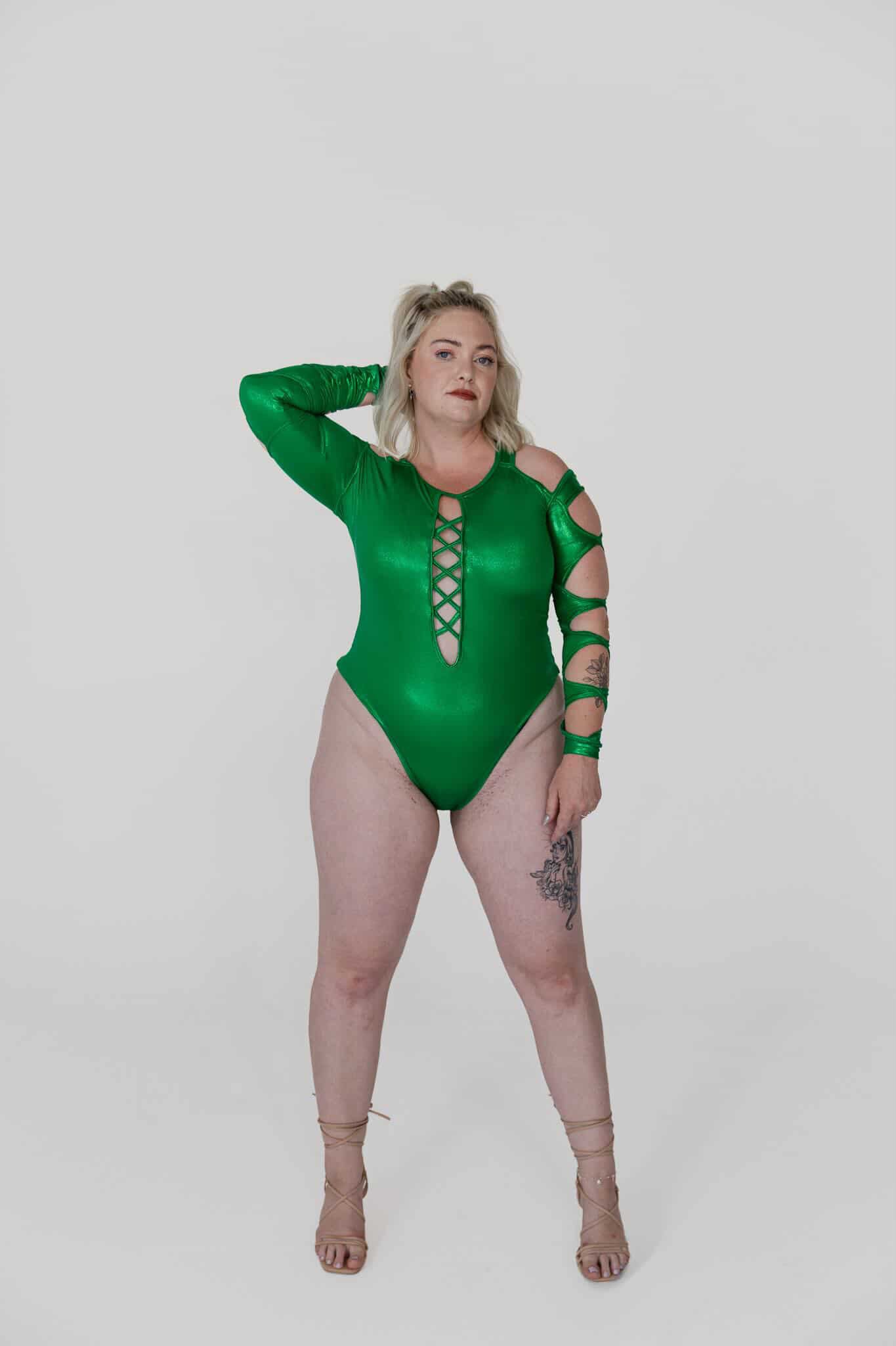 Emerald Surge — Metallic Green Bodysuit