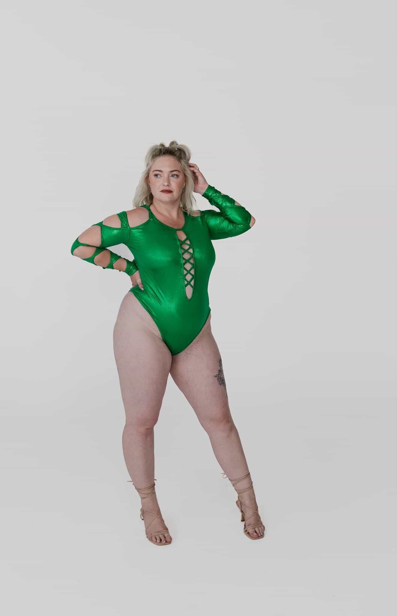 Emerald Surge — Metallic Green Bodysuit
