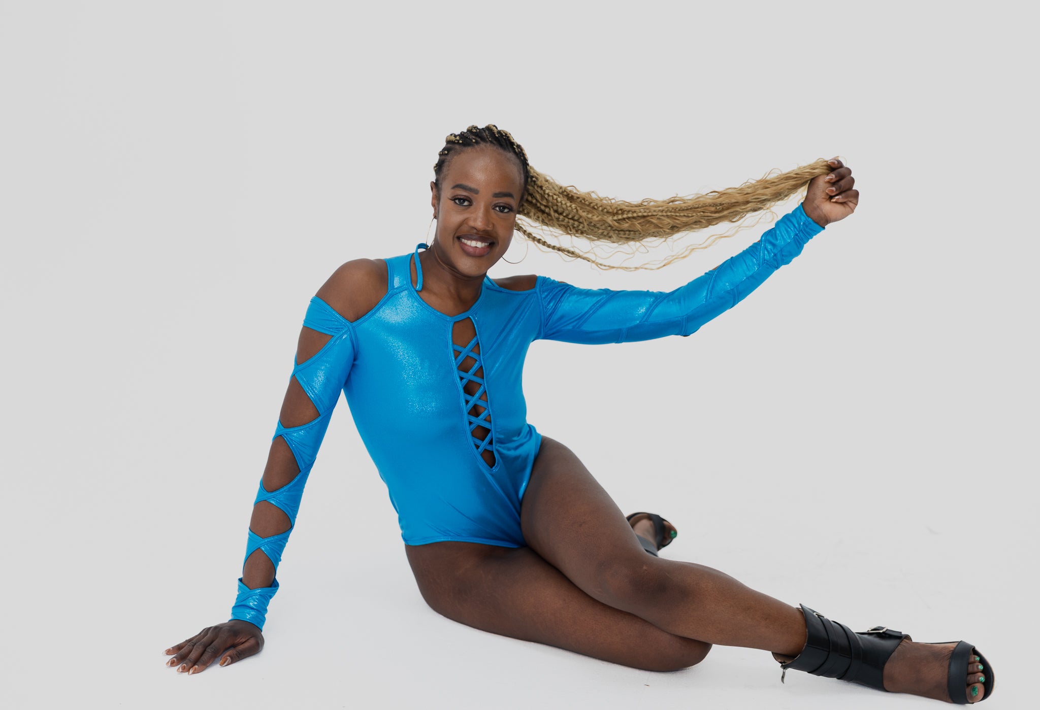 Electric Azure — Metallic Blue Bodysuit