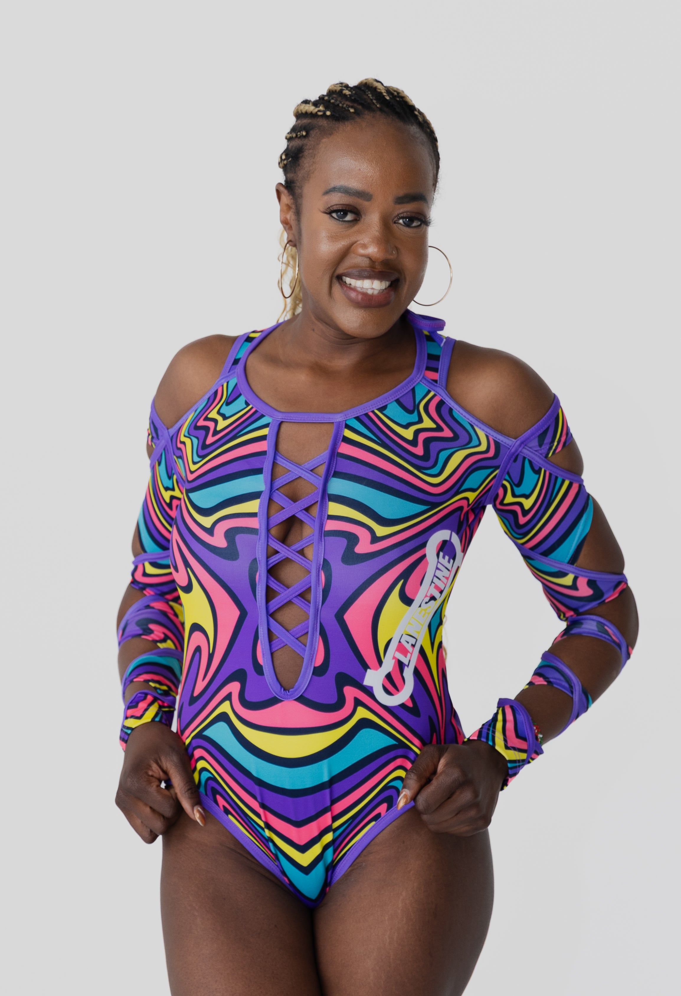 Psychedelic Mirage — Multicolour Cut-Out Bodysuit