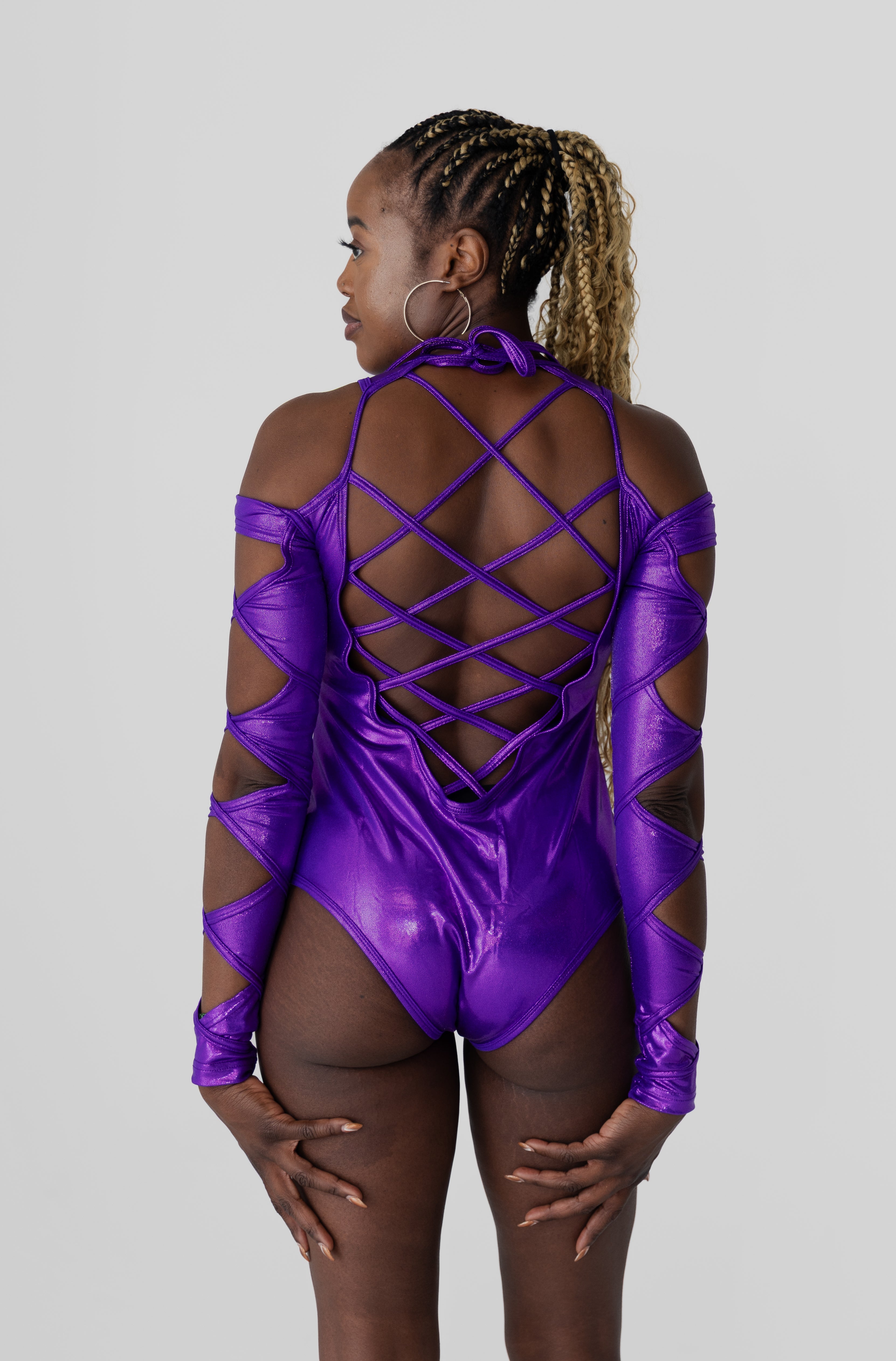 Amethyst Voltage — Metallic Purple Bodysuit